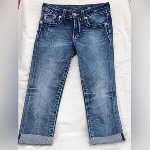 MISS ME Women’s 25 CUFFED CAPRI Blue Jeans EMBELLISHED